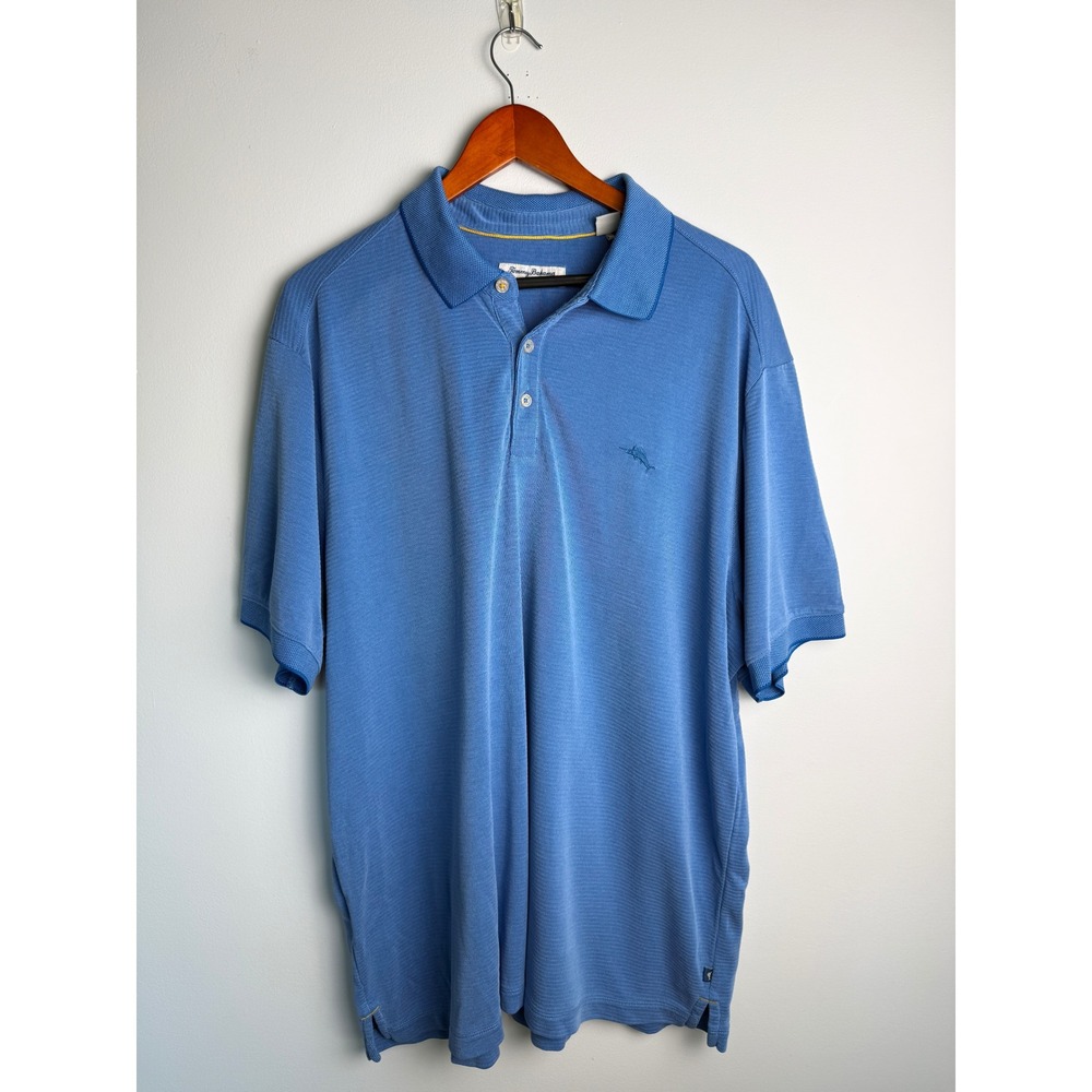 TOMMY BAHAMA IslandZone Polo Shirt Mens Blue Textured Short Sleeve XXL